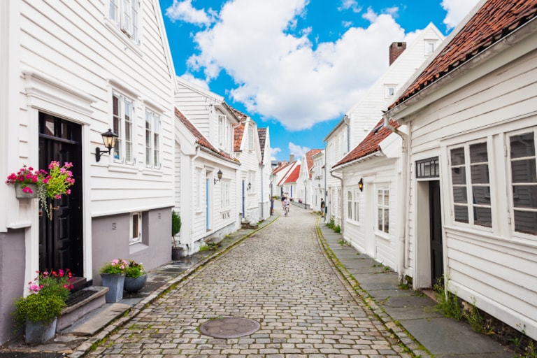 Traditional wooden houses in Gamle Stavanger. Gamle Stavanger is a historic area of the city of Stavanger in Rogaland, Norway