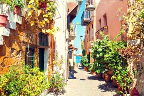 Beautiful street in Chania, Crete island, Greece. Summer landscape
