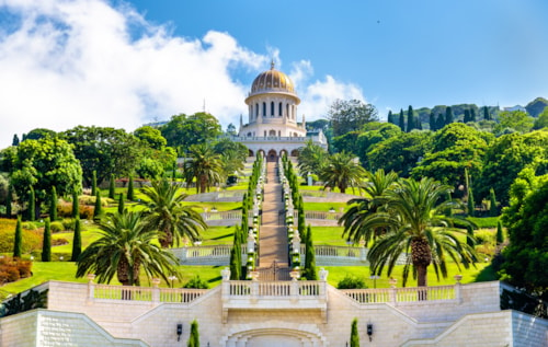 Shrine of the Bab and lower terraces at the Bahai World Center in Haifa, Israel