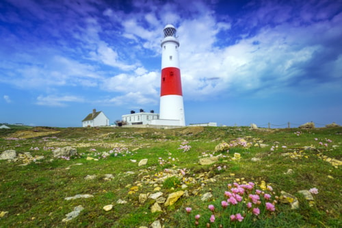 The Portland Bill Lighthouse on the Isle of Portland in Dorset, UK