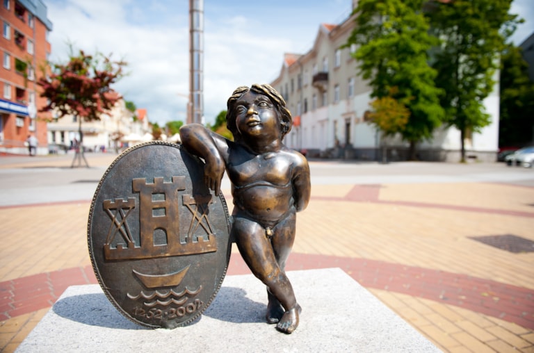 Sculpture 'Coat of arms of Klaipeda' in Klaipeda, Lithuania.