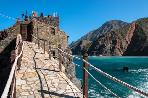 Entrance to Castillo del Mar Vallehermoso on northern coast of La Gomera island, Canary Islands, Spain