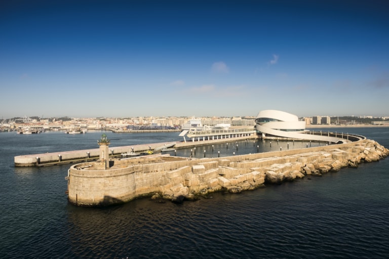 Cruise Terminal of Port of Leixoes in Matosinhos city. View from cruise ship. Porto, Portugal