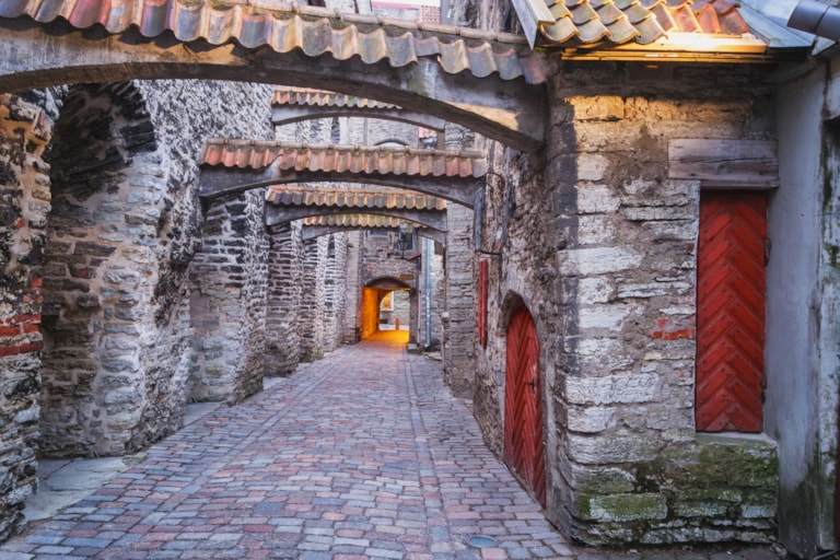 View of St. Catherine's Passage, Old Town of Tallinn, Estonia
