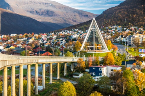 Arctic cathedral in Tromso city in northern, Norway - architecture background
