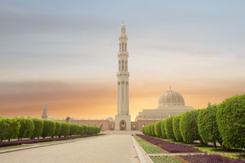 Oman. Grand mosque In Muscat. The Muscat mosque is the main active mosque of Muscat, Oman